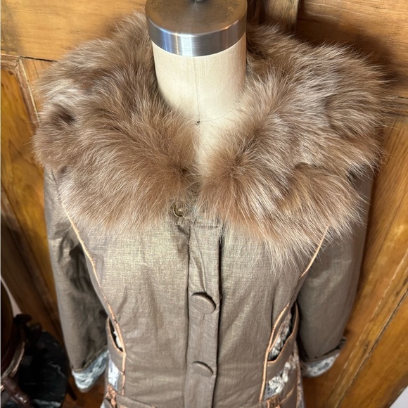 Penny Lane fur cotton crochet puffer button down fur collar coat - Picture 5 of 17